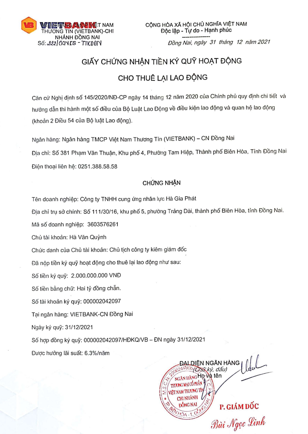 Giấy tờ pháp lý của Hà Gia Phát