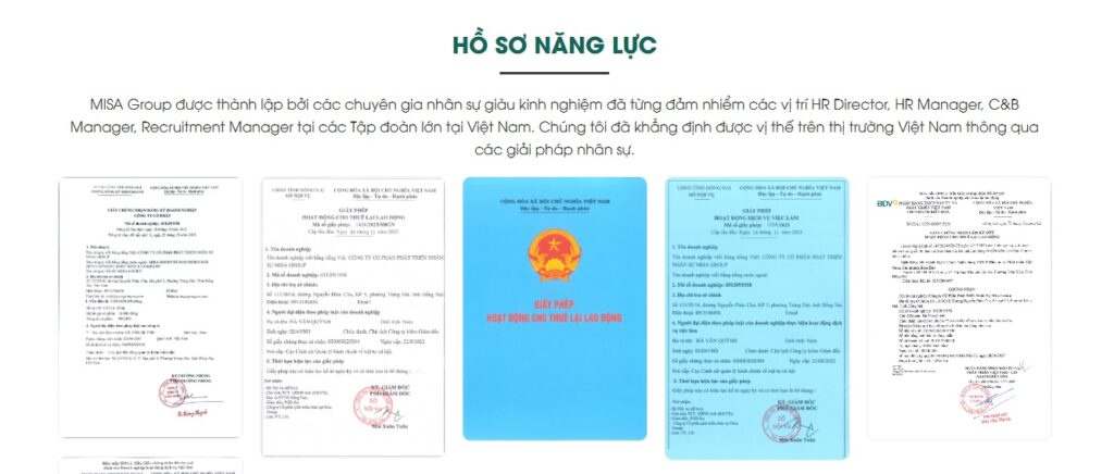 MISA GROUP có đầy đủ hồ sơ năng lực để cung ứng lao động cho doanh nghiệp