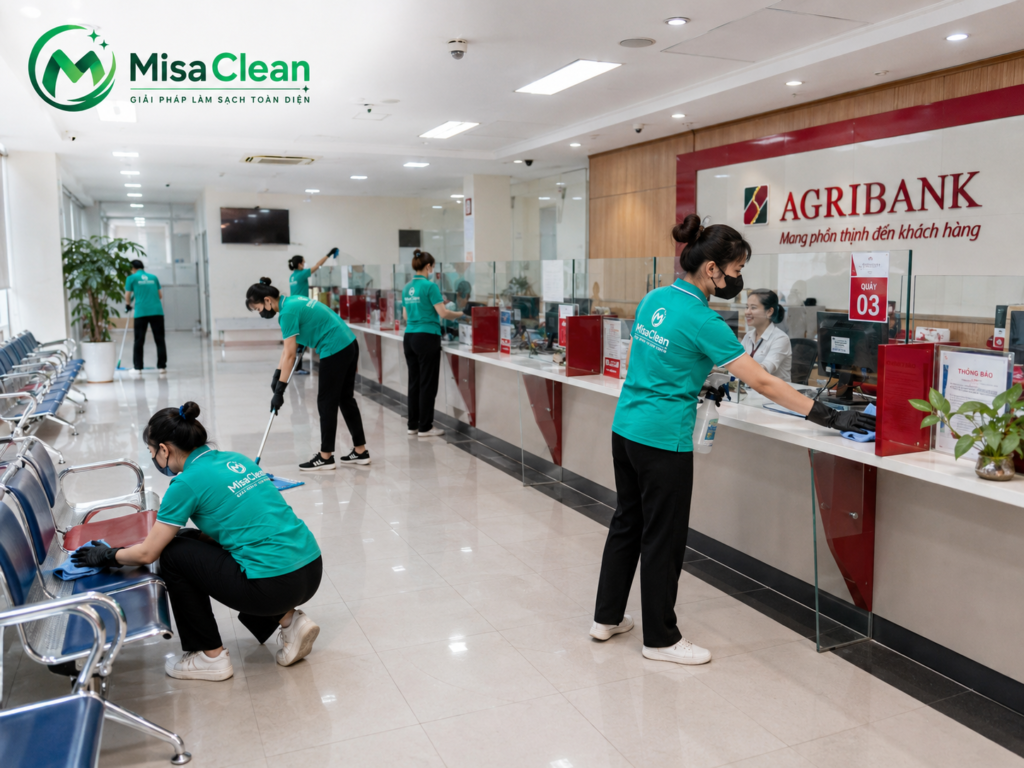 MISA Clean nhận dọn dẹp ngân hàng theo giờ tạp vụ theo tháng và vệ sinh trọn gói